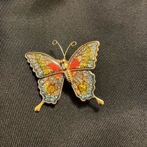 Gold Tone Colorful Butterfly Brooch